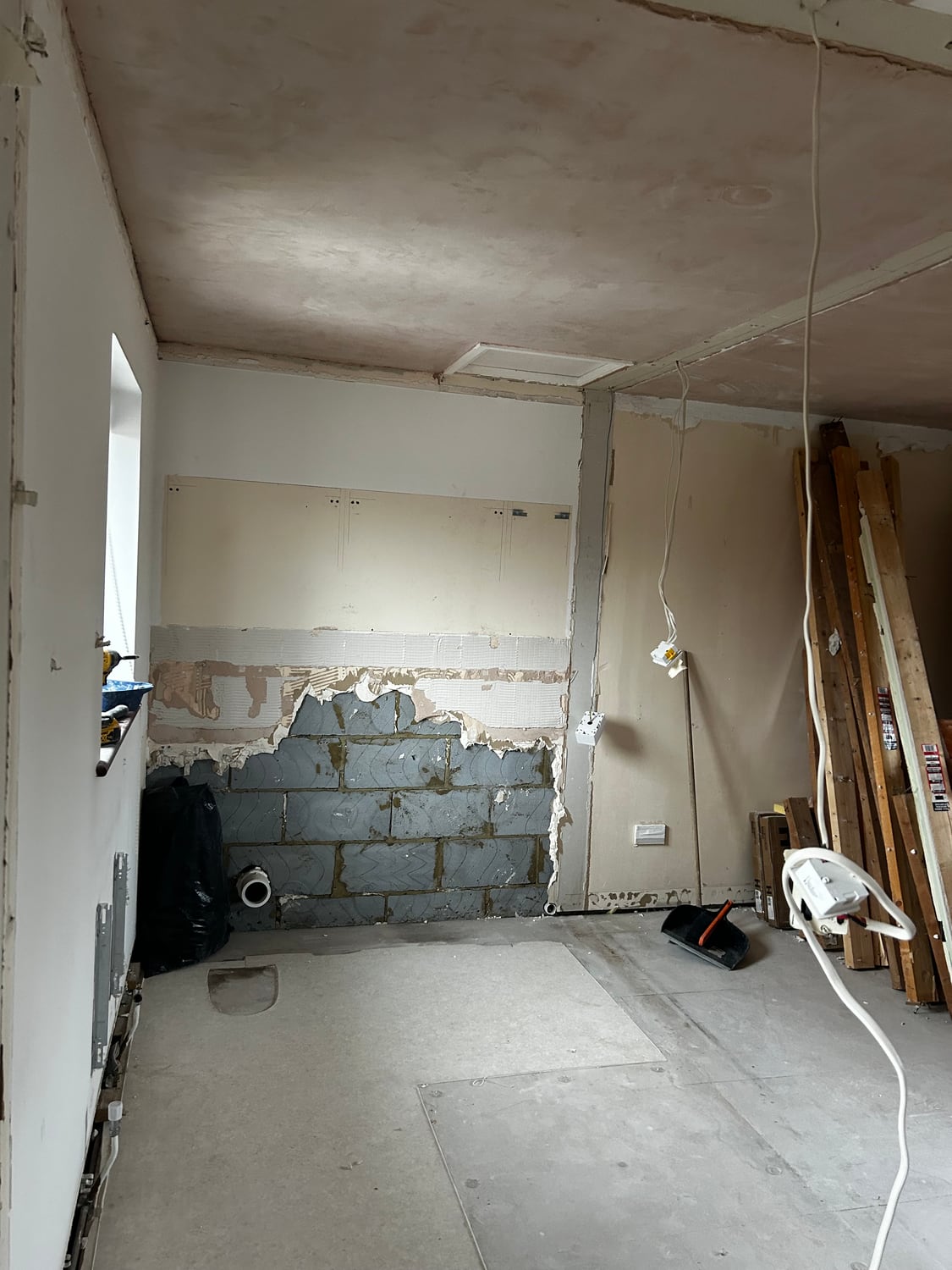 Bathroom stripped back during a full renovation